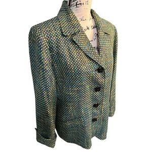 RQT Embroidered Textile Retro Button Up Blazer Jacket Outerwear Size M L Vintage